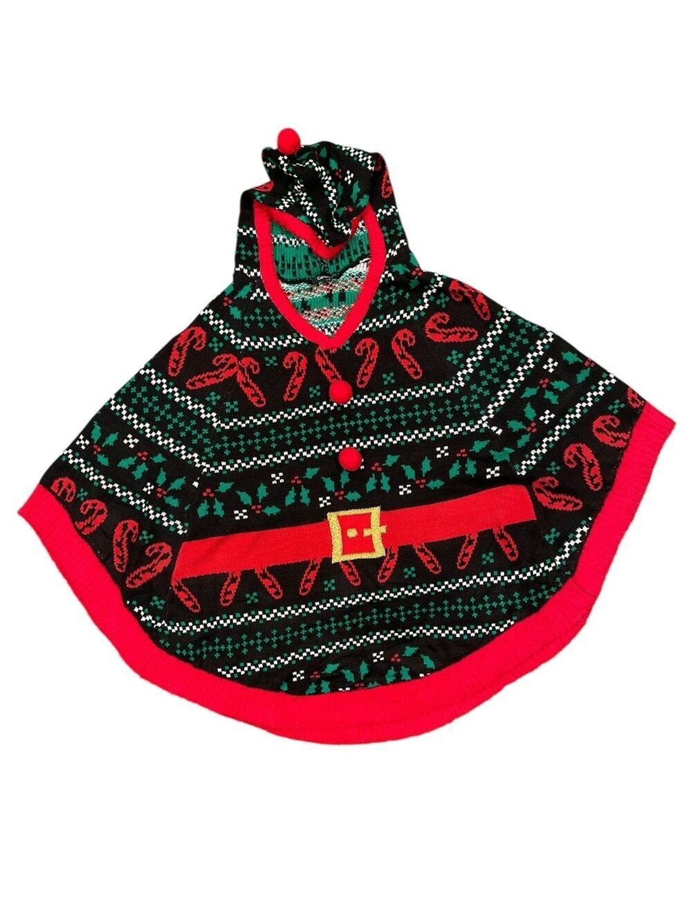 George Holiday Knit Hooded Poncho Cape 1X–2X (One Size Fits